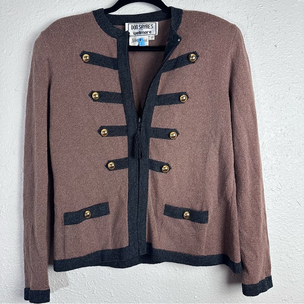 Vintage Don Sayres For Wellmore Brown Jacket‎ with Black Trim Size 12